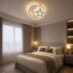 Lustra LED moderna Luna si Stea cu Telecomanda, 74W, Lumina Reglabila, Alb