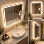 Oglindă LED 50×70 cm cu Lupă Cosmetică, Dezaburire, 3 Tipuri de Lumină, Touch, Model Shark Design - imagine 6