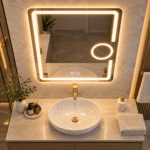 Oglindă LED 50×70 cm cu Lupă Cosmetică, Dezaburire, 3 Tipuri de Lumină, Touch, Model Shark Design - imagine 4