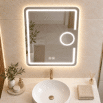 Oglindă LED 50×70 cm cu Lupă Cosmetică, Dezaburire, 3 Tipuri de Lumină, Touch, Model Shark Design - imagine 2