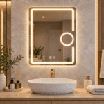 Oglindă LED 50×70 cm cu Lupă Cosmetică, Dezaburire, 3 Tipuri de Lumină, Touch, Model Shark Design - imagine 7