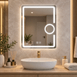 Oglindă LED 60×80 cm cu Lupă Cosmetică, Dezaburire, 3 Tipuri de Lumină, Touch, Model Shark Design - imagine 6