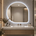 Oglindă LED Asimetrică 80×80 cm, Iluminare Spate, Dezaburire, 3 Tipuri de Lumină, Touch - imagine 7
