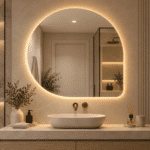 Oglindă LED Asimetrică 80×80 cm, Iluminare Spate, Dezaburire, 3 Tipuri de Lumină, Touch - imagine 3