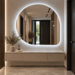 Oglindă LED Asimetrică 80×80 cm, Iluminare Spate, Dezaburire, 3 Tipuri de Lumină, Touch - imagine 2