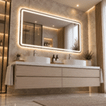 Oglindă LED Dreptunghiulară 110×80 cm, Iluminare Față + Spate, Dezaburire, 3 Tipuri de Lumină, Touch, Model Assi - imagine 3
