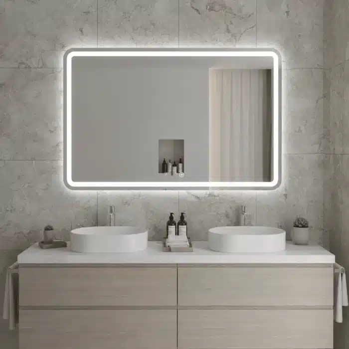 Oglindă LED Dreptunghiulară 110×80 cm, Iluminare Față + Spate, Dezaburire, 3 Tipuri de Lumină, Touch, Model Assi - imagine 5