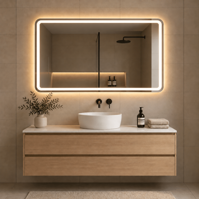 Oglindă LED Dreptunghiulară 150×80 cm, Iluminare Față + Spate, Dezaburire, 3 Tipuri de Lumină, Touch, Model Assi - imagine 5