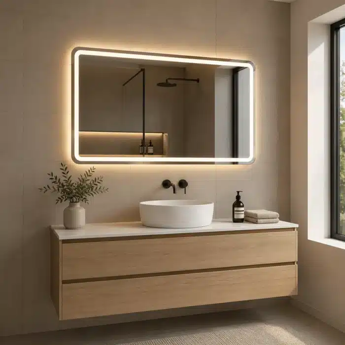 Oglindă LED Dreptunghiulară 150×80 cm, Iluminare Față + Spate, Dezaburire, 3 Tipuri de Lumină, Touch, Model Assi - imagine 3