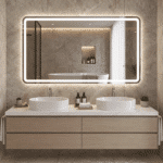 Oglindă LED Dreptunghiulară 150×80 cm, Iluminare Față + Spate, Dezaburire, 3 Tipuri de Lumină, Touch, Model Assi