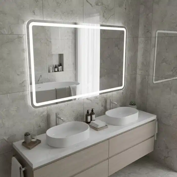 Oglindă LED Dreptunghiulară 150×80 cm, Iluminare Față + Spate, Dezaburire, 3 Tipuri de Lumină, Touch, Model Assi - imagine 2