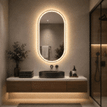 Oglindă LED Ovală 60×80 cm, Iluminare Față + Spate, Dezaburire, 3 Tipuri de Lumină, Touch, Model Bono