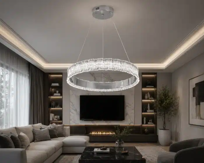 Pendul LED 108W, Argintiu, Ø50 cm, 3 Tipuri de Lumină, Dimabil, Telecomandă, Înălțime Reglabilă - imagine 3