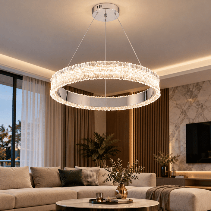 Pendul LED 108W, Argintiu, Ø50 cm, 3 Tipuri de Lumină, Dimabil, Telecomandă, Înălțime Reglabilă - imagine 2