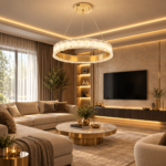 Pendul LED 108W, Auriu, Ø50 cm, 3 Tipuri de Lumină, Dimabil, Telecomandă, Înălțime Reglabilă - imagine 3