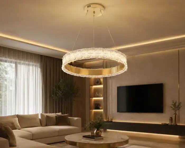 Pendul LED 108W, Auriu, Ø50 cm, 3 Tipuri de Lumină, Dimabil, Telecomandă, Înălțime Reglabilă - imagine 4