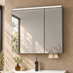 Set Mobilier Baie LED 80 cm cu Lavoar Ceramic și Dulap cu Oglindă LED, Alb - imagine 3