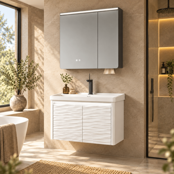 Set Mobilier Baie LED 80 cm cu Lavoar Ceramic și Dulap cu Oglindă LED, Alb - imagine 6
