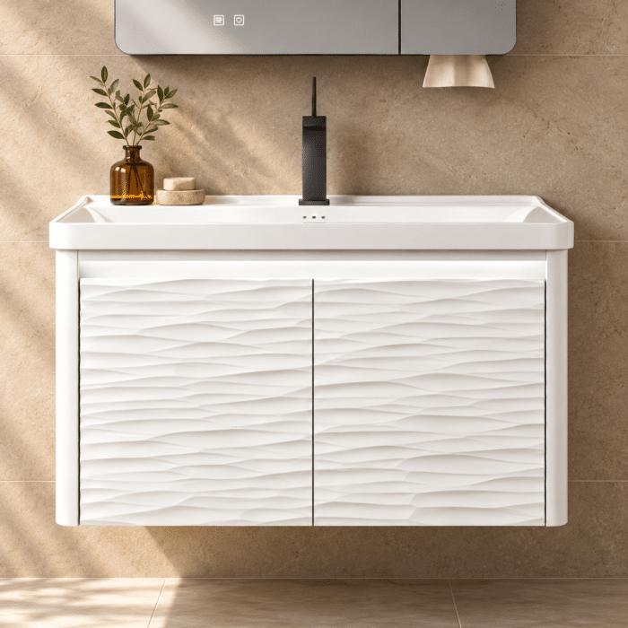Set Mobilier Baie LED 80 cm cu Lavoar Ceramic și Dulap cu Oglindă LED, Alb - imagine 2