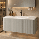 Set Mobilier Baie LED 100 cm cu Lavoar Ceramic și Dulap cu Oglindă LED, Gri Deschis - imagine 2