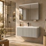 Set Mobilier Baie LED 100 cm cu Lavoar Ceramic și Dulap cu Oglindă LED, Gri Deschis - imagine 4