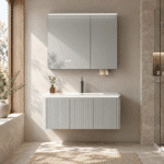 Set Mobilier Baie LED 100 cm cu Lavoar Ceramic și Dulap cu Oglindă LED, Gri Deschis - imagine 3