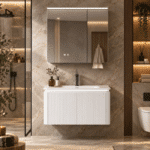 Set Mobilier Baie LED 80 cm cu Lavoar Ceramic și Dulap cu Oglindă LED, Alb - imagine 9