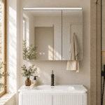 Set Mobilier Baie LED 80 cm cu Lavoar Ceramic și Dulap cu Oglindă LED, Alb - imagine 8