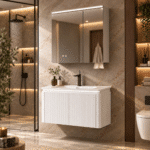Set Mobilier Baie LED 80 cm cu Lavoar Ceramic și Dulap cu Oglindă LED, Alb - imagine 2