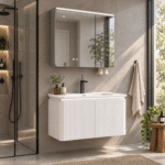 Set Mobilier Baie LED 80 cm cu Lavoar Ceramic și Dulap cu Oglindă LED, Alb - imagine 3