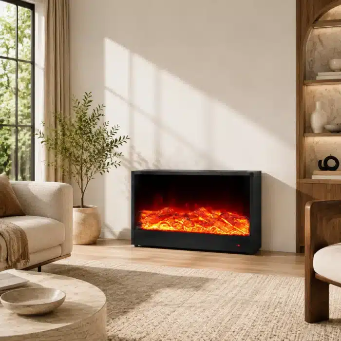 Semineu electric decorativ cu LED, cu efect de flacara, 100cm - 16W, negru - imagine 6