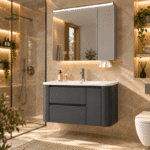 Set Mobilier Baie 80 cm cu Lavoar Ceramic și Dulap cu Oglindă LED, Gri Antracit Mat