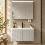 Set Mobilier Baie LED 80 cm cu Lavoar Ceramic și Dulap cu Oglindă LED, Gri Deschis