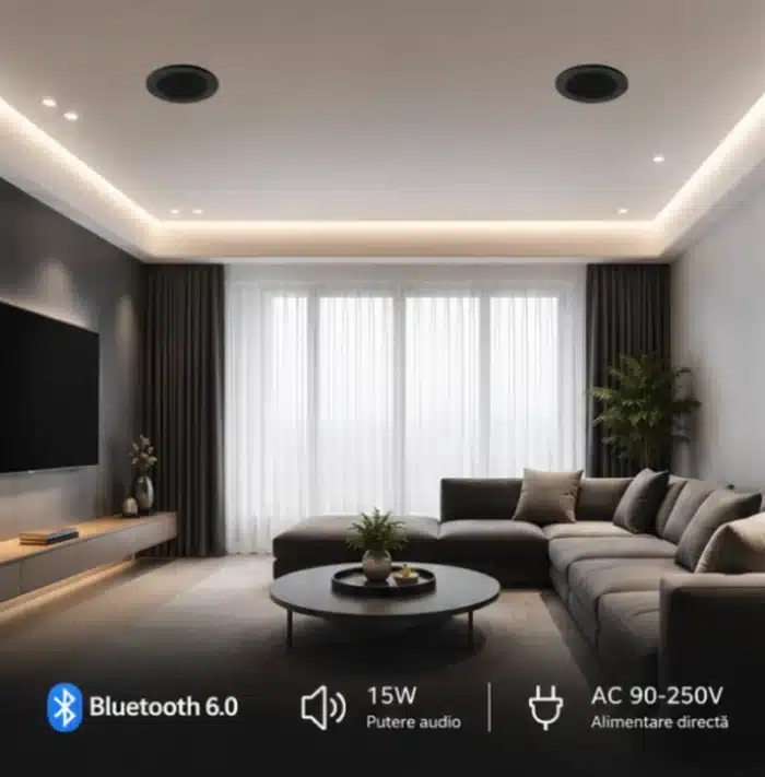 Spot cu Boxă Bluetooth Încastrabilă pentru Tavan Y1BT, 15W, Bluetooth 6.0, Negru - imagine 5