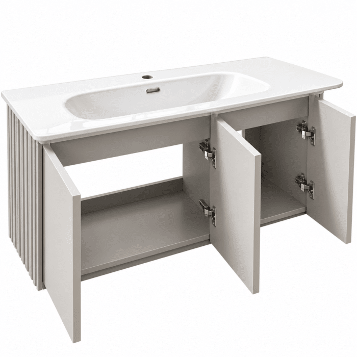 Set Mobilier Baie LED 100 cm cu Lavoar Ceramic și Dulap cu Oglindă LED, Gri Deschis - imagine 5